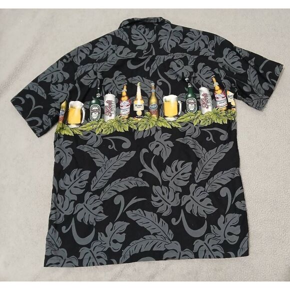 Vintage mens medium Hawaiian Aloha beer bottles gray casual shortsleeve shirt - Picture 5 of 7